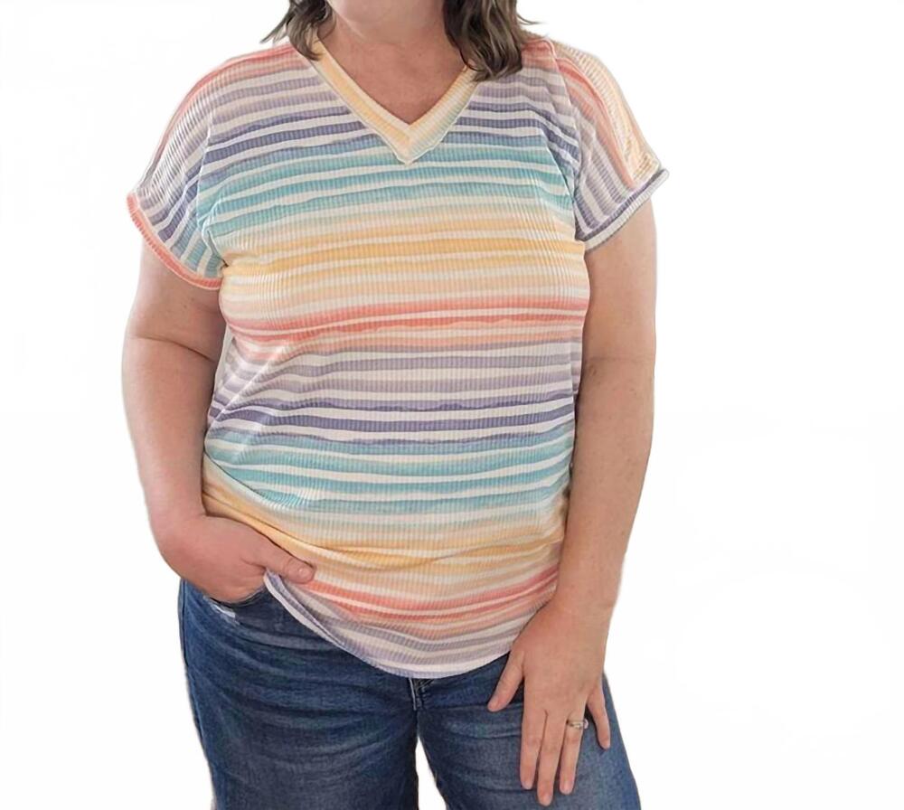 NEW HEIMISH USA hilary striped v-neck top - plus in multi